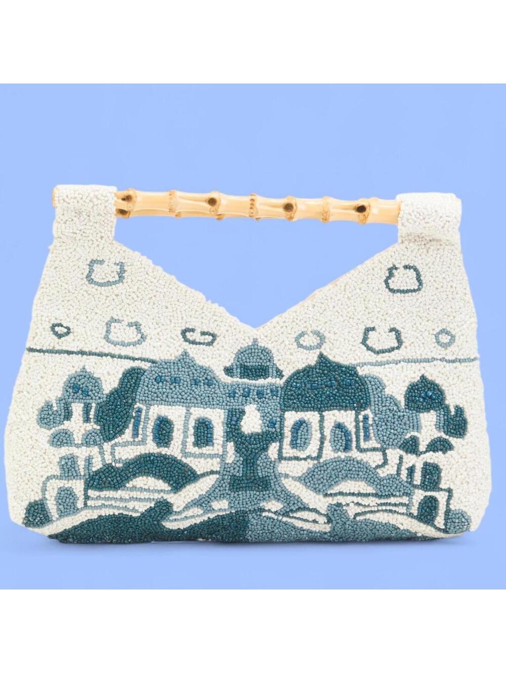 TikTok viral greece toile Beaded purse with bamboo handles
